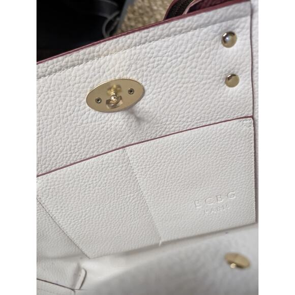 BCBG Paris Red Pebbled Faux Leather Open Shoulder Tote Bag & Crossbody Bag - Picture 6 of 16